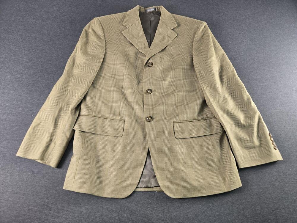 Oscar De La Renta Sport Coat Mens 38 Beige Silk Check Blazer Jacket Notch Lapel
